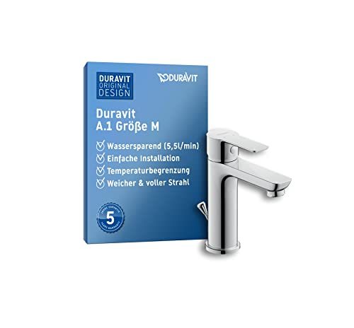 Duravit A.1 Waschtischarmatur, Größe M (Auslauf Höhe 109 mm), Wasserhahn Bad mit Zugstangen-Ablaufgarnitur, Waschbecken Armatur, Chrom von Duravit