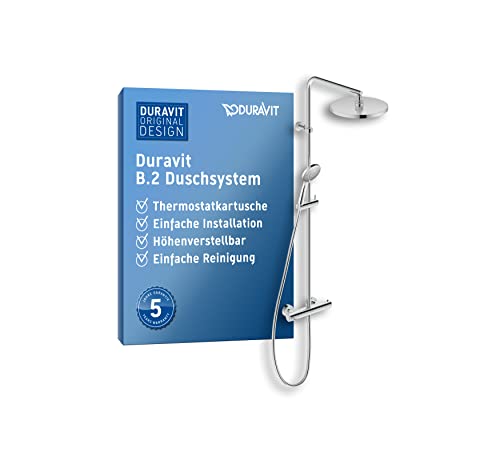 Duravit B.2 Duschsystem (Duschset bestehend aus Brausethermostat, Handbrause, Kopfbrause, Brauseschlauch), Regendusche mit Wandhalterung, Duscharmatur in Chrom von Duravit