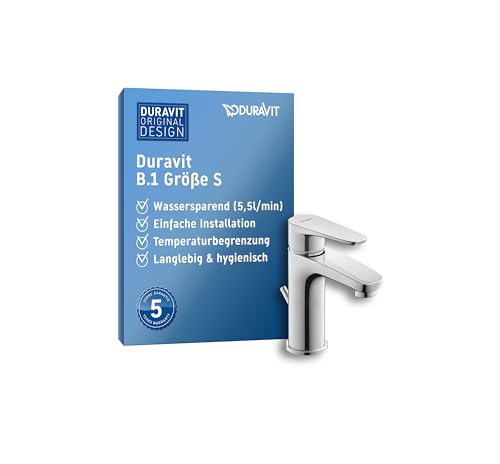 Duravit B.1 Waschtischarmatur, Größe S (Auslauf Höhe 96 mm), Wasserhahn Bad mit Zugstangen-Ablaufgarnitur, Waschbecken Armatur mit Keramikkartusche, Chrom von Duravit