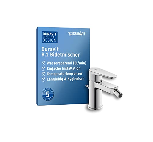 Duravit B.1 Einhebel-Bidetarmatur (Auslauf Höhe 78 mm), Bidetmischer mit Zugstangen-Ablaufgarnitur, Keramikkartusche und Temperaturbegrenzung, Chrom von Duravit