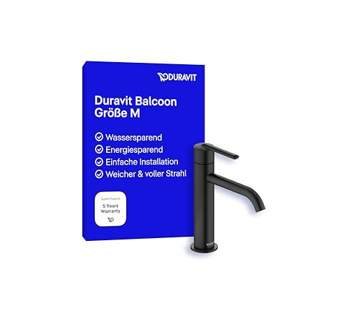 Duravit Balcoon Waschtischarmatur, Größe M (Auslauf Höhe 138 mm), energiesparende Waschbecken Armatur (FreshStart), wassersparender Wasserhahn Bad (MinusFlow), Bad Armatur, Schwarz Matt von Duravit