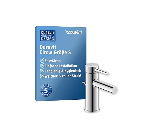 Duravit Cicle Waschtischarmatur, Größe S (Auslauf Höhe 88 mm), Wasserhahn Bad mit Zugstangen-Ablaufgarnitur, Armatur Waschbecken, Chrom von Duravit