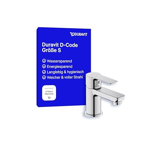 Duravit D-Code Waschtischarmatur, Größe S (Auslauf Höhe 125 mm), energiesparende Waschbecken Armatur (FreshStart), wassersparender Wasserhahn Bad (MinusFlow), Chrom von Duravit