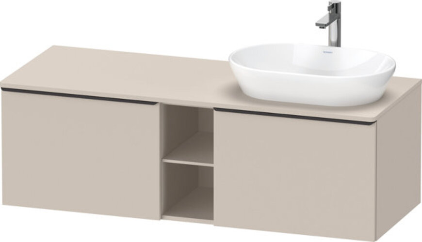 Duravit D-Neo, Waschtischunterbau wandhängend (Ausschnitt rechts), Breite 1400 x Tiefe 550mm, 2x Auszüge, 1x offenes Fach, mit Griff, DE4950R9191 von Duravit