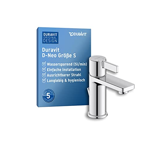 Duravit D-Neo Waschtischarmatur, Größe S (Auslauf Höhe 87 mm). Wasserhahn Bad mit Zugstangen-Ablaufgarnitur, Chrom von Duravit
