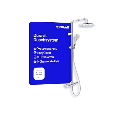 Duravit Duschsystem, Shower System mit 3 Strahlarten (Rain, Intense Rain, Soft Rain), Kopfbrause im Winkel verstellbar, Duschset reinigungsfreundlich, Handbrausenhalterung höhenverstellbar, Chrom von Duravit