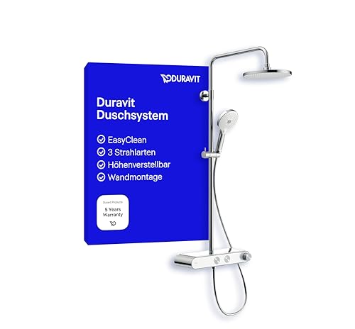 Duravit Duschsystem, Shower System mit 3 Strahlarten (Rain, Pulse, Mono), Kopfbrause im Winkel verstellbar, Duschset reinigungsfreundlich, Duschsystem mit Thermostat, Chrom/Weiß von Duravit