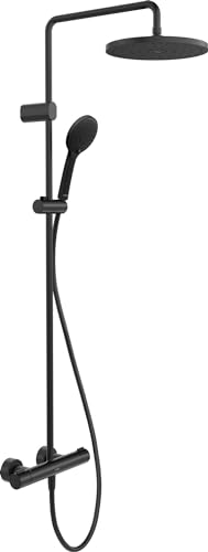Duravit Duschsystem, wassersparendes Shower System, Duschkopf mit 3 Strahlarten (Rain, Intense Rain, Soft Rain), Kopfbrause im Winkel verstellbar, Duschset reinigungsfreundlich, Schwarz Matt von Duravit