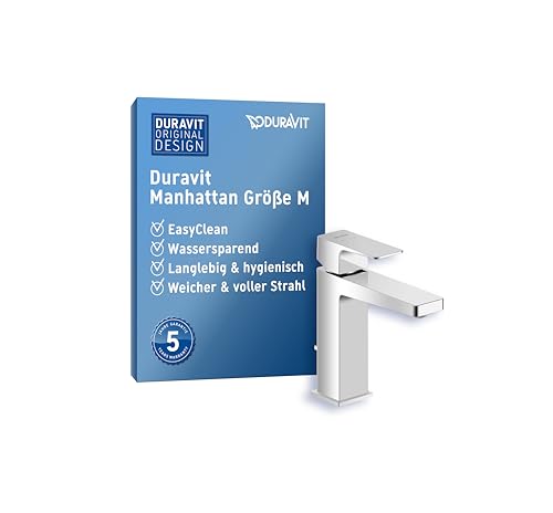 Duravit Manhattan Waschtischarmatur, Größe M (Auslauf Höhe 116 mm), wassersparende Waschbecken Armatur (MinusFlow), Wasserhahn Bad mit Zugstangen-Ablaufgarnitur, Armatur Waschbecken, Chrom von Duravit