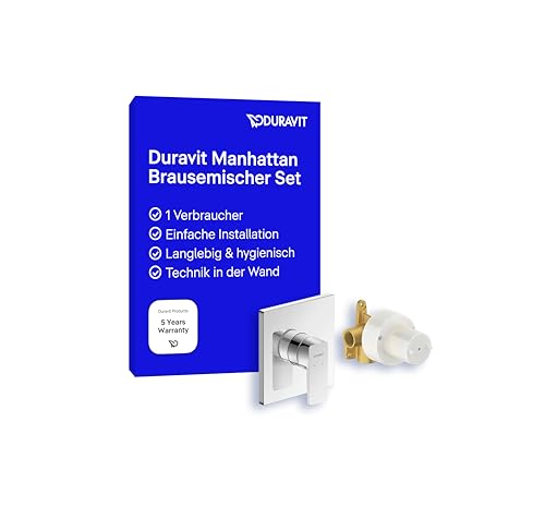 Duravit Manhattan Duscharmatur Set für 1 Verbraucher, inkl. Fertigmontageset mit Unterputz-Grundkörper, Einhebel-Brausemischer mit Keramikmischsystem, Chrom von Duravit