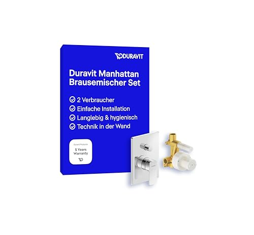 Duravit Manhattan Duscharmatur Set für 2 Verbraucher, inkl. Fertigmontageset mit Unterputz-Grundkörper, Einhebel-Brausemischer mit Keramikmischsystem, Chrom von Duravit