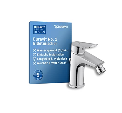 Duravit No.1 Einhebel-Bidetarmatur (Auslauf Höhe 75 mm), Bidetmischer mit Zugstangen-Ablaufgarnitur, Chrom von Duravit