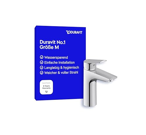 Duravit No.1 Waschtischarmatur, Größe M (Auslauf Höhe 117 mm), Wasserhahn Bad, wassersparende Waschbecken Armatur (MinusFlow), Chrom von Duravit