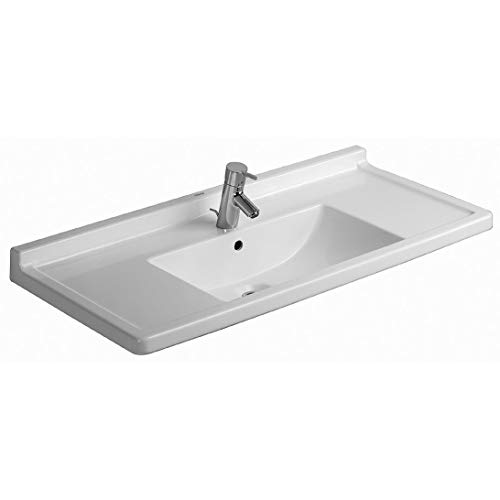 Duravit Starck 3 Möbelwaschtisch 105 cm Breite weiß | mit 1 Hahnloch | mit Überlaufschutz | Wandwaschtische aus Sanitärkeramik | Waschbecken mit Befestigungsmateriale zur Wandmontage von Duravit