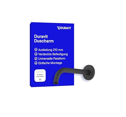 Duravit Universal Duscharm, Duscharmatur Wandbefestigung, Brausearm 210 mm, Duschbrause rund, Schwarz Matt von Duravit