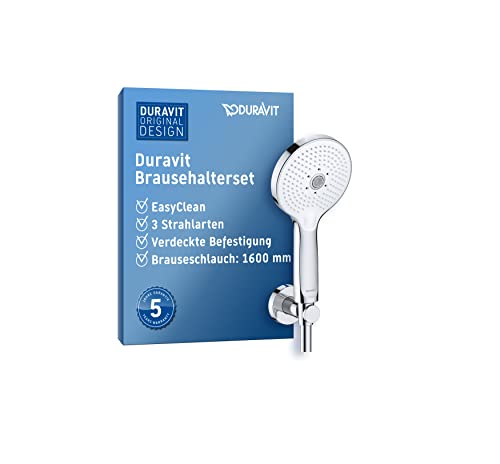 Duravit Universal Brausehalterset, wassersparende Handbrause rund ((Ø 120 mm), Brausehalterung, flexibler Brauseschlauch, Chrom von Duravit