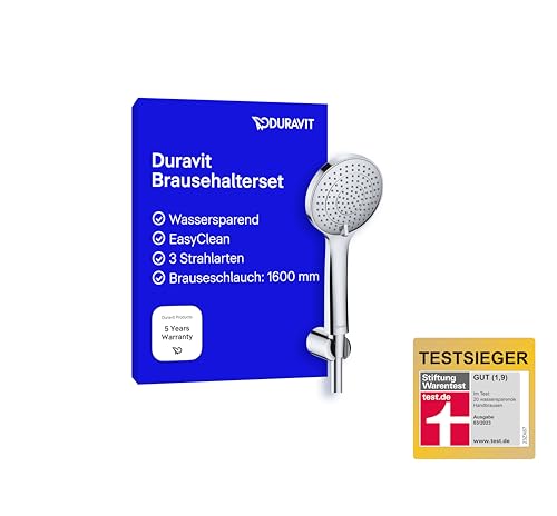 Duravit Universal Brauseset, wassersparende Handbrause rund ((Ø 110 mm), Wandanschlussbogen, flexibler Brauseschlauch, Chrom von Duravit