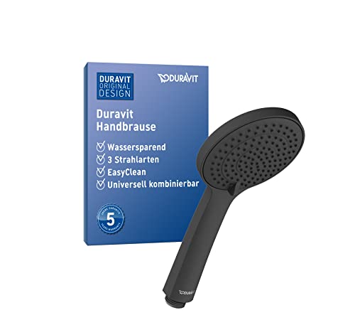 Duravit Universal Duschkopf, Duschbrause mit 3 Strahlarten (Rain, Intense Rain, Soft Rain), Handbrause rund (Ø 110 mm), Brausekopf mit wassersparender MinusFlow-Funktion, Schwarz Matt von Duravit