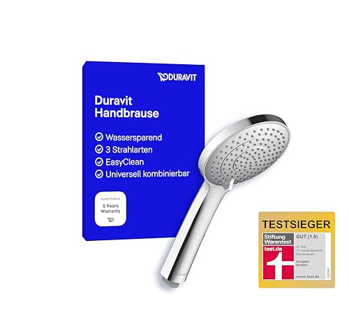 Duravit Universal Duschkopf, Duschbrause mit 3 Strahlarten (Rain, Intense , Soft ), Handbrause rund (Ø 110 mm), Brausekopf mit wassersparender MinusFlow-Funktion, reinigungsfreundlich, Chrom von Duravit