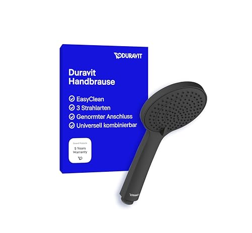 Duravit Universal Duschkopf, Duschbrause mit 3 Strahlarten (Rain, Intense Rain, Soft Rain), Handbrause rund (Ø 110 mm), Brausekopf reinigungsfreundlich, Schwarz Matt von Duravit