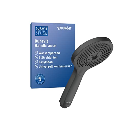 Duravit Universal Duschkopf, Duschbrause mit 3 Strahlarten (Rain, Pulse, Mono), Handbrause rund (Ø 120 mm), Brausekopf mit wassersparender MinusFlow-Funktion, reinigungsfreundlich, Schwarz Matt von Duravit