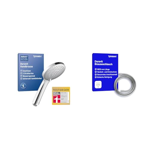 Duravit Universal Duschkopf, Duschbrause mit 3 Strahlarten & Universal Brauseschlauch, flexibler Duschschlauch 1,80 m mit Verdrehschutz, knickfest, Chrom von Duravit