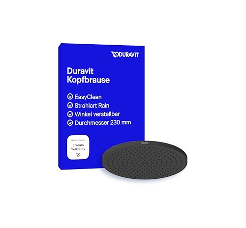 Duravit Universal Duschkopf aus Edelstahl, Duschbrause mit Strahlart Rain, Duscharmatur rund (Ø 230 mm), Kopfbrause mit wassersparender MinusFlow-Funktion, Regendusche, Schwarz Matt von Duravit