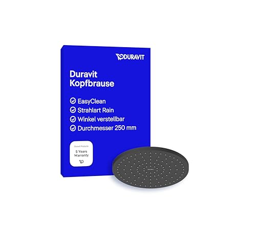 Duravit Universal Duschkopf aus Edelstahl, Duschbrause mit Strahlart Rain, Duscharmatur rund (Ø 250 mm), Kopfbrause mit wassersparender MinusFlow-Funktion, Regendusche, Schwarz Matt von Duravit