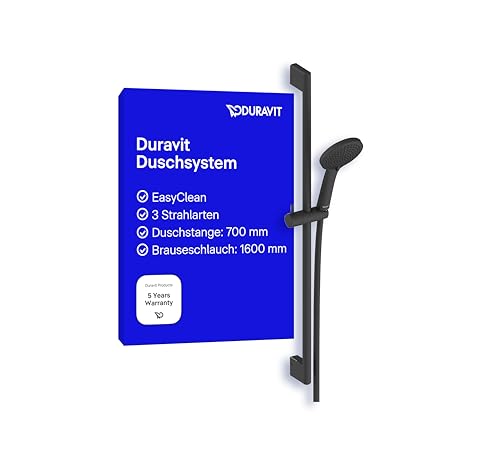 Duravit Universal Duschsystem, Duschset mit 3 Strahlarten (Rain, Intense Rain, Soft Rain), Duschstange (700 mm) mit höhenverstellbarer Handbrause, Brauseschlauch mit Verdrehschutz, Schwarz Matt von Duravit