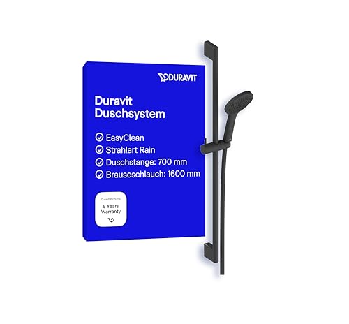 Duravit Universal Duschsystem, Duschset mit Strahlart Rain, Duschstange (700 mm) mit höhenverstellbarer Handbrause, Brauseschlauch mit Verdrehschutz, Schwarz Matt von Duravit