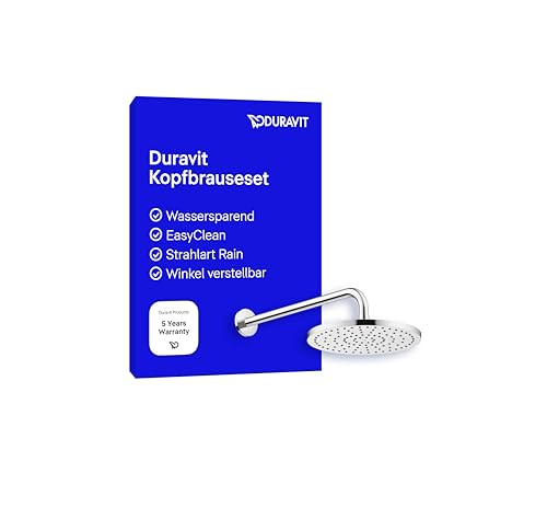Duravit Universal Kopfbrausenset, Duscharm 410 mm, Duschkopf (Ø 250 mm), Kopfbrause rund, Armatur im Winkel verstellbar, Chrom von Duravit