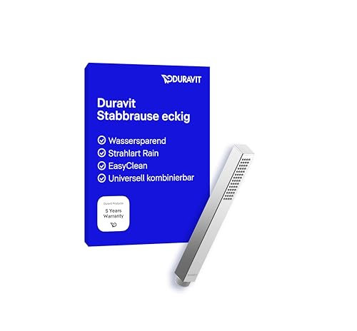Duravit wassersparende Stabbrause, Duschkopf mit Strahlart Rain, Duschbrause eckig, Handbrause mit wassersparender MinusFlow-Funktion, reinigungsfreundlich, Chrom von Duravit