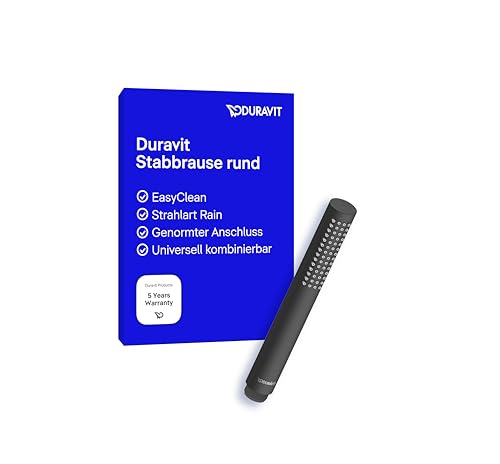 Duravit Universal Stabbrause, Duschkopf mit Strahlart Rain, Duschbrause rund, Handbrause mit reinigungsfreundlichen Silikonnoppen, Schwarz Matt von Duravit