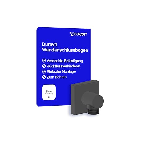 Duravit Universal Wandanschlussbogen, Brauseanschlussbogen mit eckiger Wandabdeckung, Schlauchanschluss, Schwarz Matt von Duravit