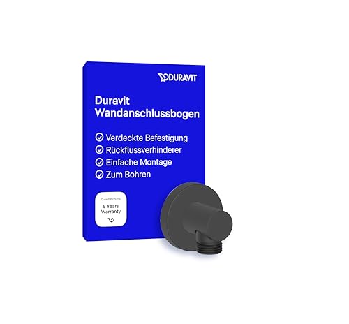 Duravit Universal Wandanschlussbogen, Brauseanschlussbogen mit runder Wandabdeckung, Schlauchanschluss, Schwarz Matt von Duravit