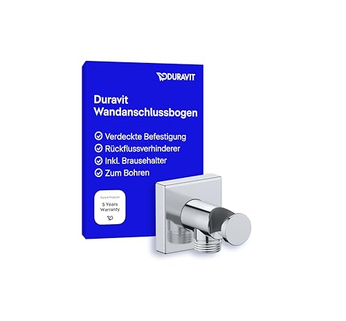 Duravit Universal Wandanschlussbogen, Schlauchanschluss inkl. Brausehalterung, Brauseanschlussbogen mit eckiger Wandabdeckung, Chrom von Duravit