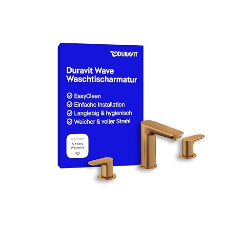 Duravit Wave Waschtischarmatur (Auslauf Höhe 108 mm), 3-Loch Wasserhahn Bad, Armatur Waschbecken, Bronze Gebürstet von Duravit