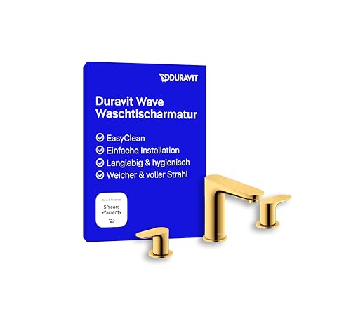 Duravit Wave Waschtischarmatur (Auslauf Höhe 108 mm), 3-Loch Wasserhahn Bad, Armatur Waschbecken, Gold Poliert von Duravit