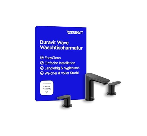 Duravit Wave Waschtischarmatur (Auslauf Höhe 108 mm), 3-Loch Wasserhahn Bad, Armatur Waschbecken, Schwarz Matt von Duravit