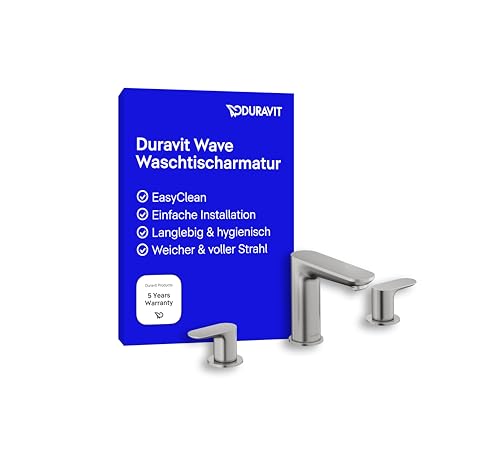 Duravit Wave Waschtischarmatur (Auslauf Höhe 108 mm), 3-Loch Wasserhahn Bad, Armatur Waschbecken, Edelstahl gebürstet von Duravit