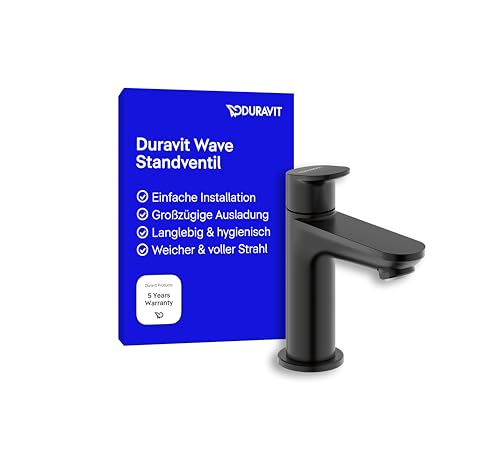 Duravit Wave Standventil (Auslauf Höhe 77 mm), Kaltwasser Waschtischmischer, Kaltwasserhahn Bad, Kaltwasserarmatur, Schwarz Matt von Duravit