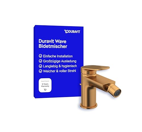 Duravit Wave Einhebel-Bidetarmatur (Auslauf Höhe 85 mm), Bidetmischer mit Zugstangen-Ablaufgarnitur, Bronze Gebürstet von Duravit