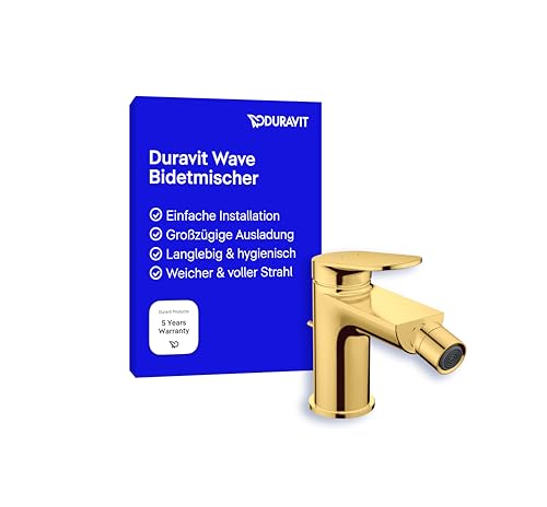 Duravit Wave Einhebel-Bidetarmatur (Auslauf Höhe 85 mm), Bidetmischer mit Zugstangen-Ablaufgarnitur, Gold Poliert von Duravit