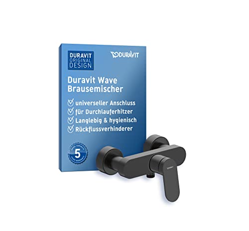 Duravit Wave Duscharmatur Aufputz für 1 Verbraucher, Badewannenarmatur mit Rückflussverhinderer, Einhebel-Brausemischer mit Keramikmischsystem, Schwarz Matt von Duravit