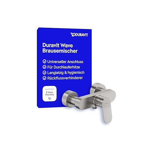 Duravit Wave Duscharmatur Aufputz für 1 Verbraucher, Badewannenarmatur mit Rückflussverhinderer, Einhebel-Brausemischer mit Keramikmischsystem, Edelstahl Gebürstet von Duravit