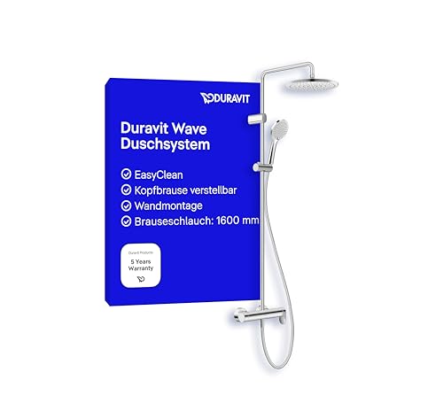 Duravit Wave Duschsystem, Duschset (Thermostat, Kopfbrause, Handbrause, Brauseschlauch), Regendusche, Duscharmatur, Chrom von Duravit