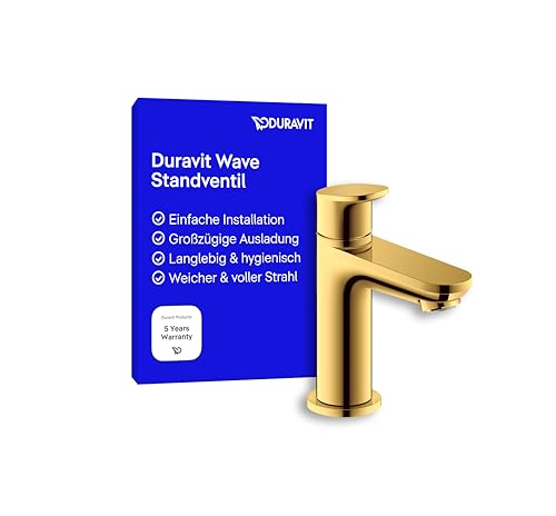 Duravit Wave Standventil (Auslauf Höhe 77 mm), Kaltwasser Waschtischmischer, Kaltwasserhahn Bad, Kaltwasserarmatur, Gold Poliert von Duravit