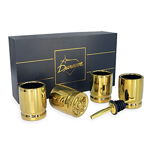 Durawe Company 50 Kaliber Schnapsglas, 4 Stück Keramik Schnapsgläser mit Ausgießer, 50 Kal Bullet Casings geformte Schnapsgläser tolles Geschenk Trinkglas Set für Männer, Luxus Geschenkset von Durawe Company