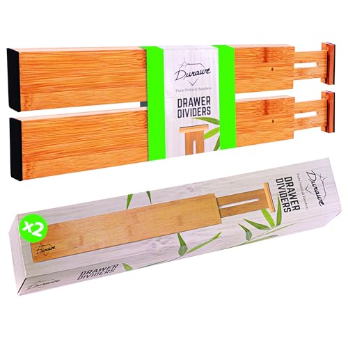 Schubladenteiler Bambus Küche Organisations Set von 2 - Federbelastete Schubladenteiler einstellbar & erweiterbar Schubladenorganisation - am besten für Küche Kommode & Schrank (45,8-54,6cm) von Durawe Company