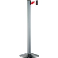 Personen-Leitsystem Extend, Ständer satiniert, Gurtfarbe rot / weiß diagonal gestreift von Via Guide®